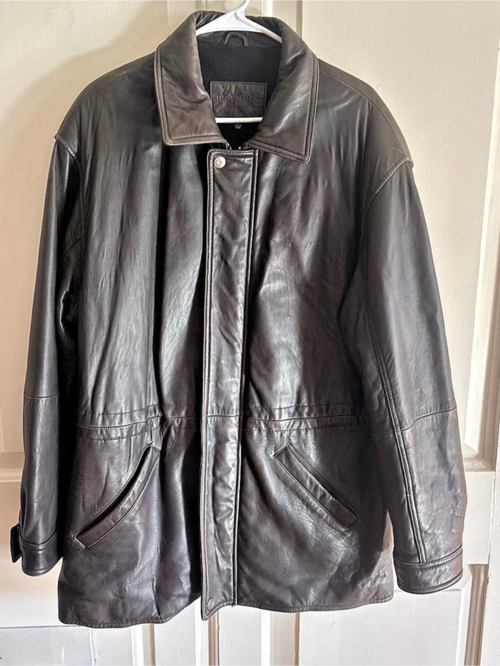 Brandini Mens Medium Brown 100% Lambskin Leather Car Coat Lined Jacket
